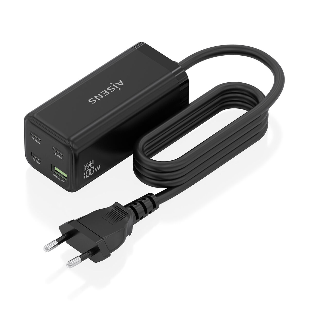 Bild von Wall Charger Aisens GAN Black 100 W