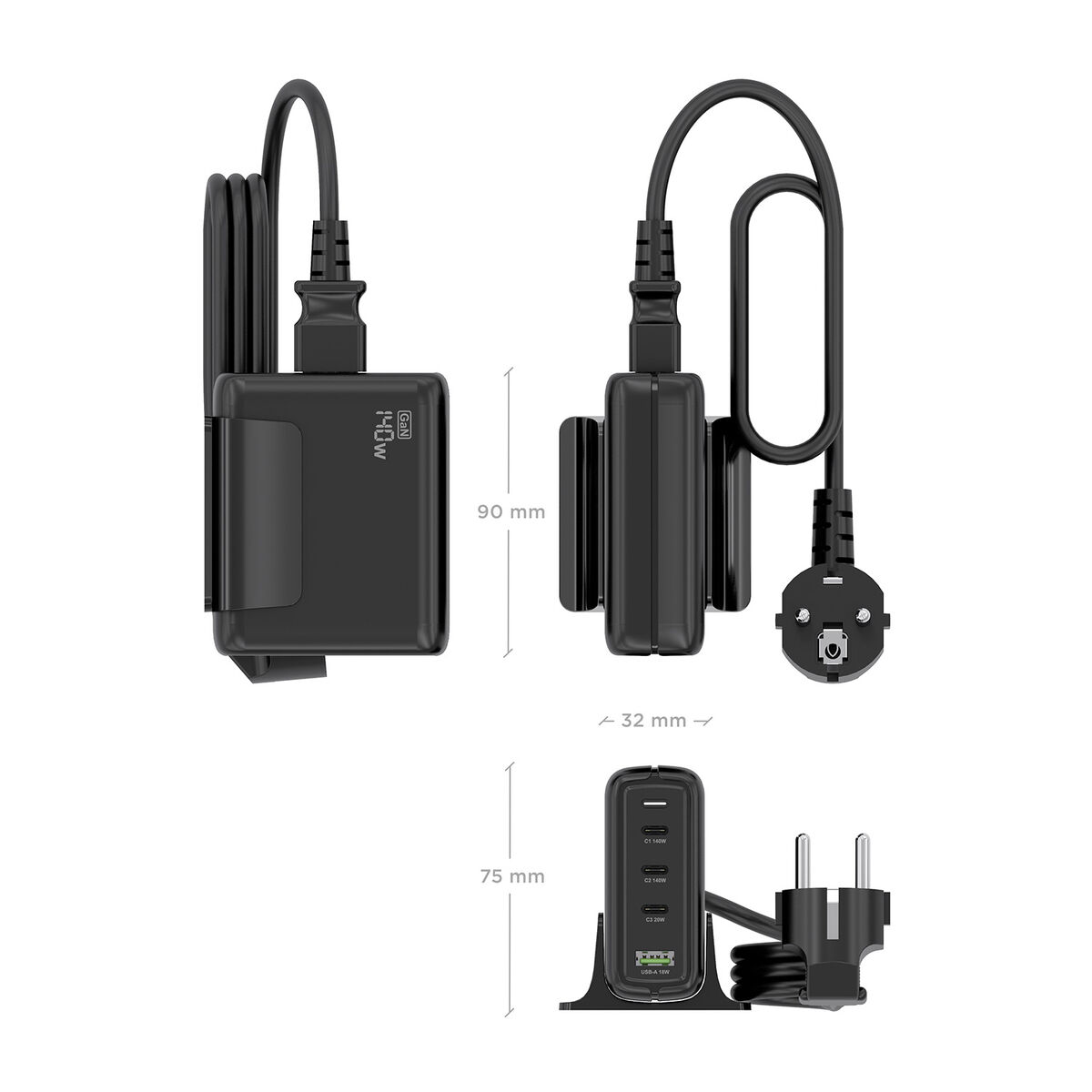 Picture of Wall Charger Aisens GAN Black 140 W 50 W