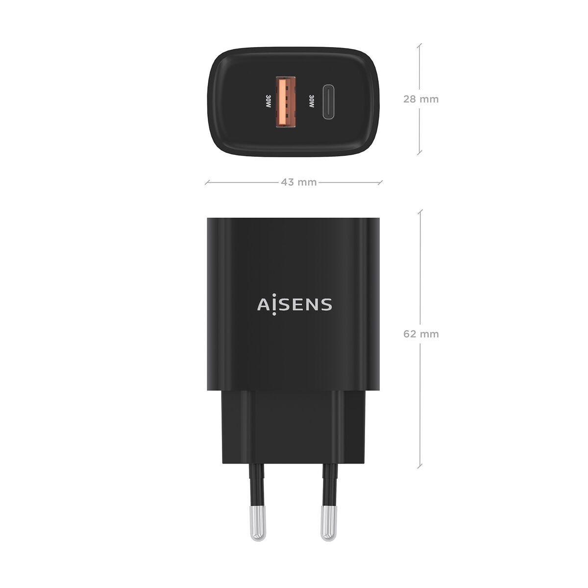 Picture of Wall Charger Aisens A110-0953 Black 30 W
