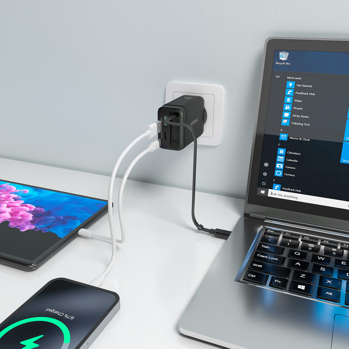 Image de Wall Charger Aisens ASCH-65W3P071-BK Black