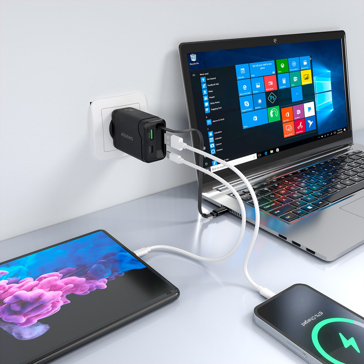 Image de Wall Charger Aisens ASCH-65W3P071-BK Black