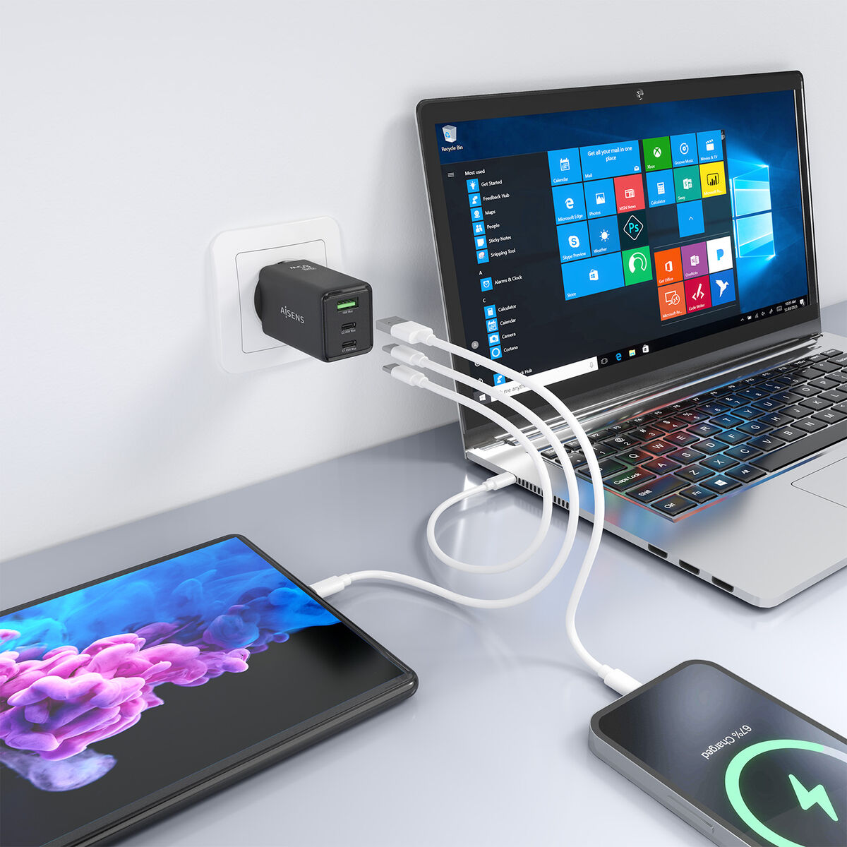 Image de Wall Charger Aisens ASCH-65W3P073-BK Black