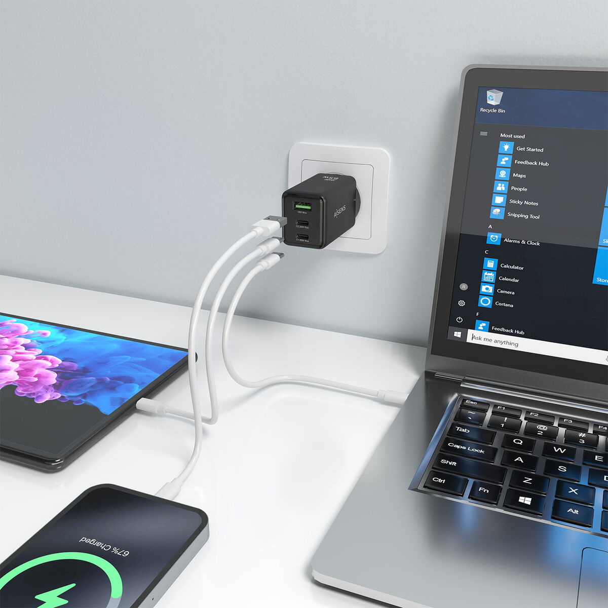 Image de Wall Charger Aisens ASCH-65W3P073-BK Black