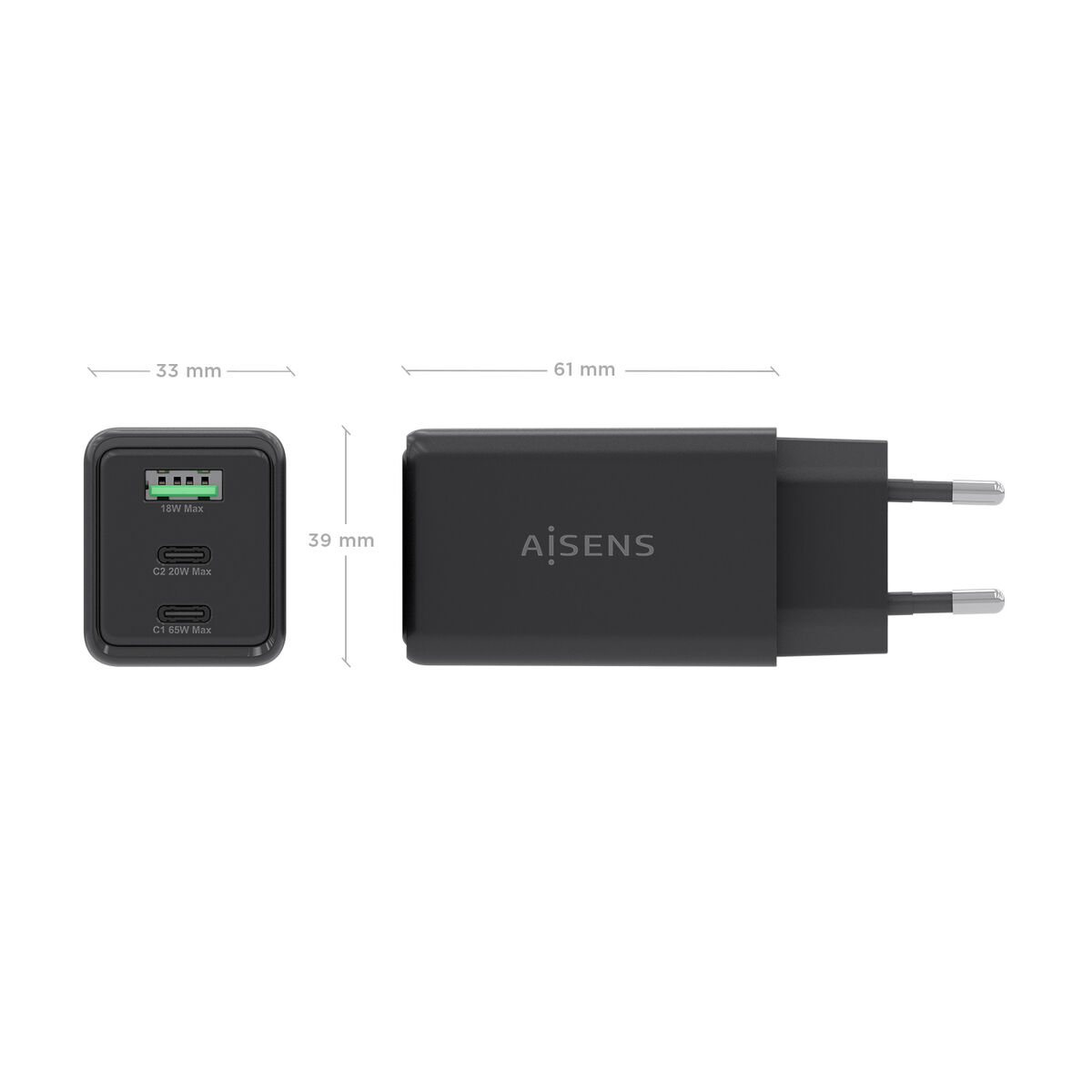 Image de Wall Charger Aisens ASCH-65W3P073-BK Black