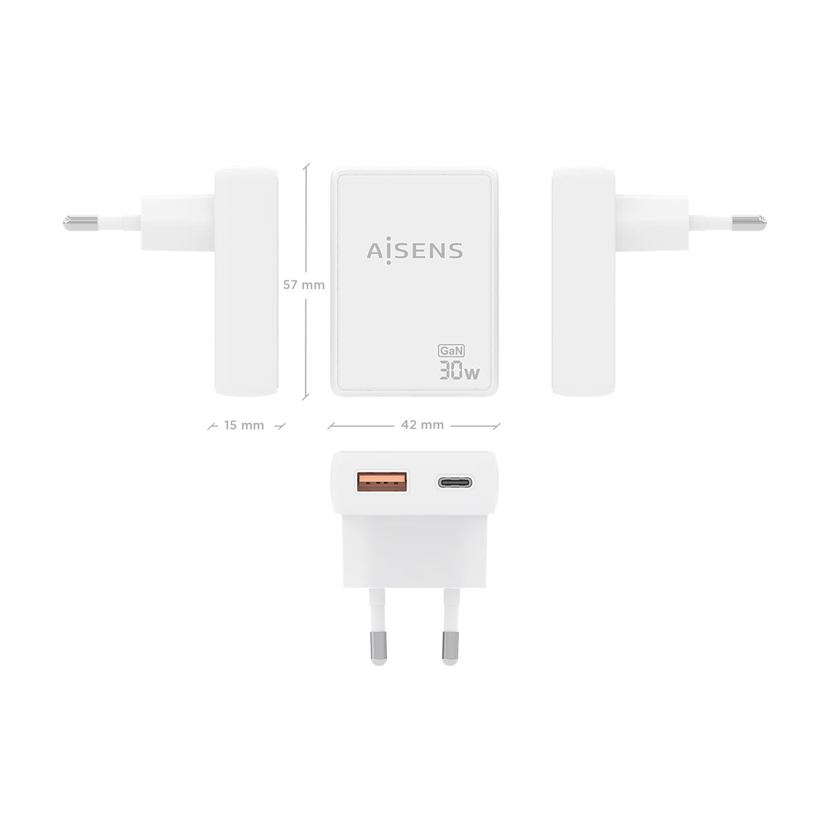 Bild von Wall Charger Aisens ASCH-30W2P074-W White 30 W