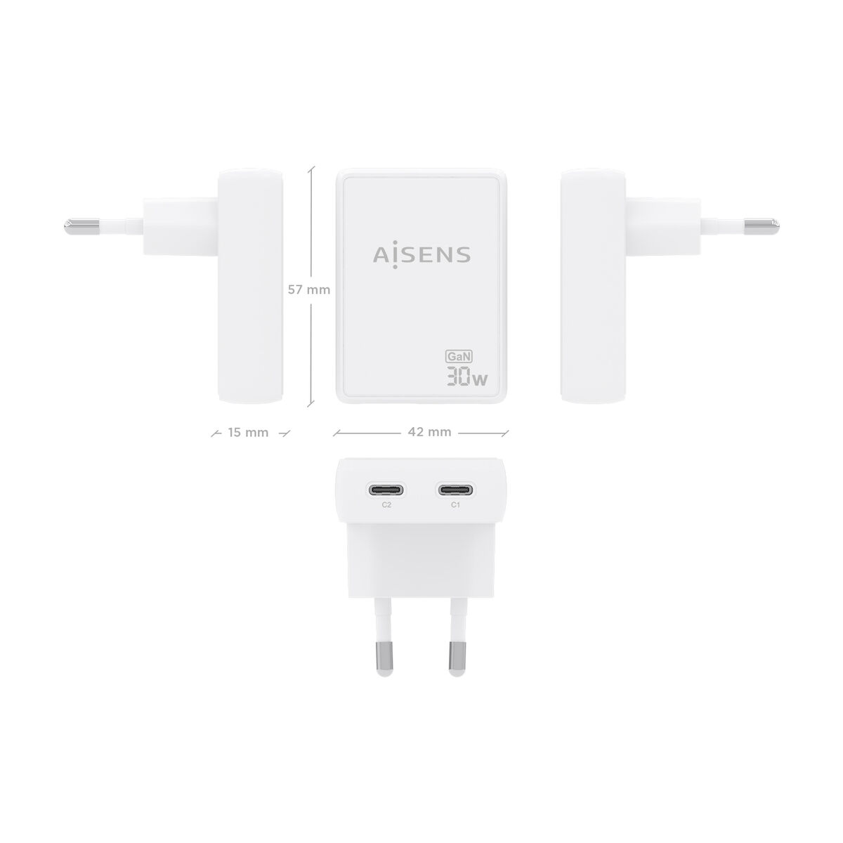 Bild von Wall Charger Aisens ASCH-30W2P075-W White 30 W