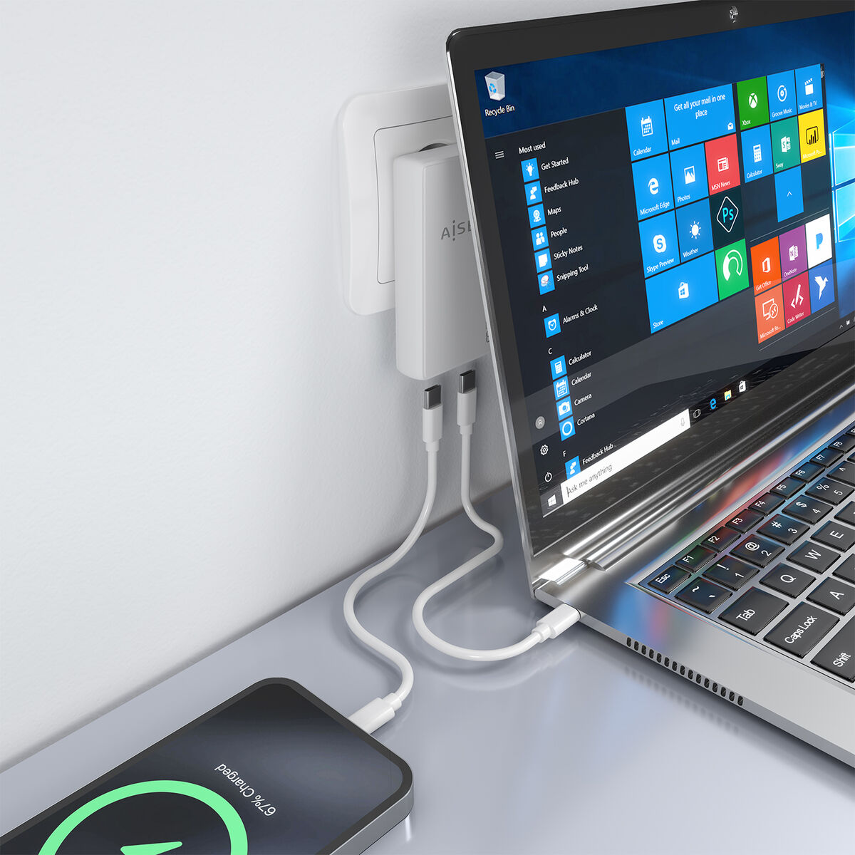 Bild von Wall Charger Aisens ASCH-65W2P077-W White 65 W