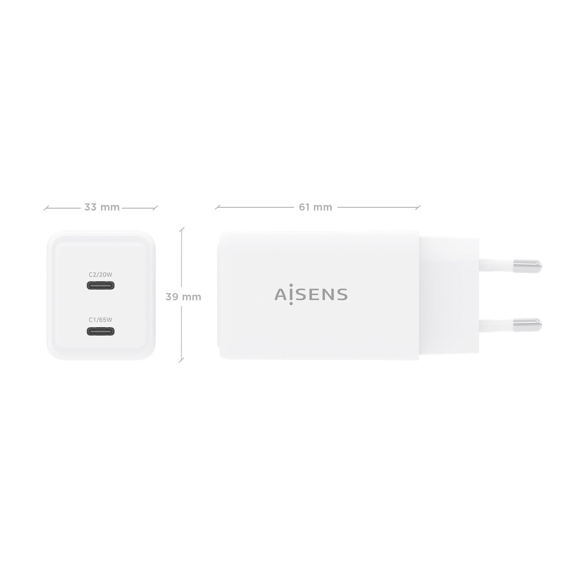 Bild von Wall Charger Aisens ASCH-65W2P078-W White 65 W