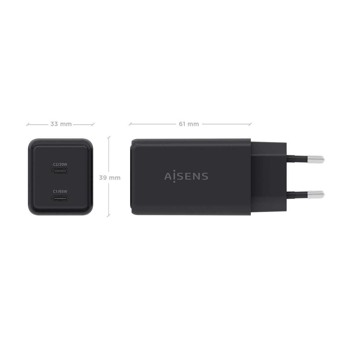 Bild von Wall Charger Aisens ASCH-65W2P079-BK Black 65 W