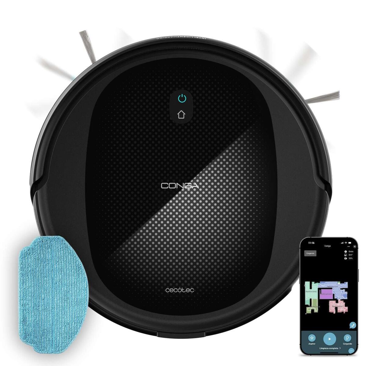 Cecotec Robot Aspirador Conga M20, 7000Pa, 160min, Wi-Fi, App, iTech Gyro, Negro
