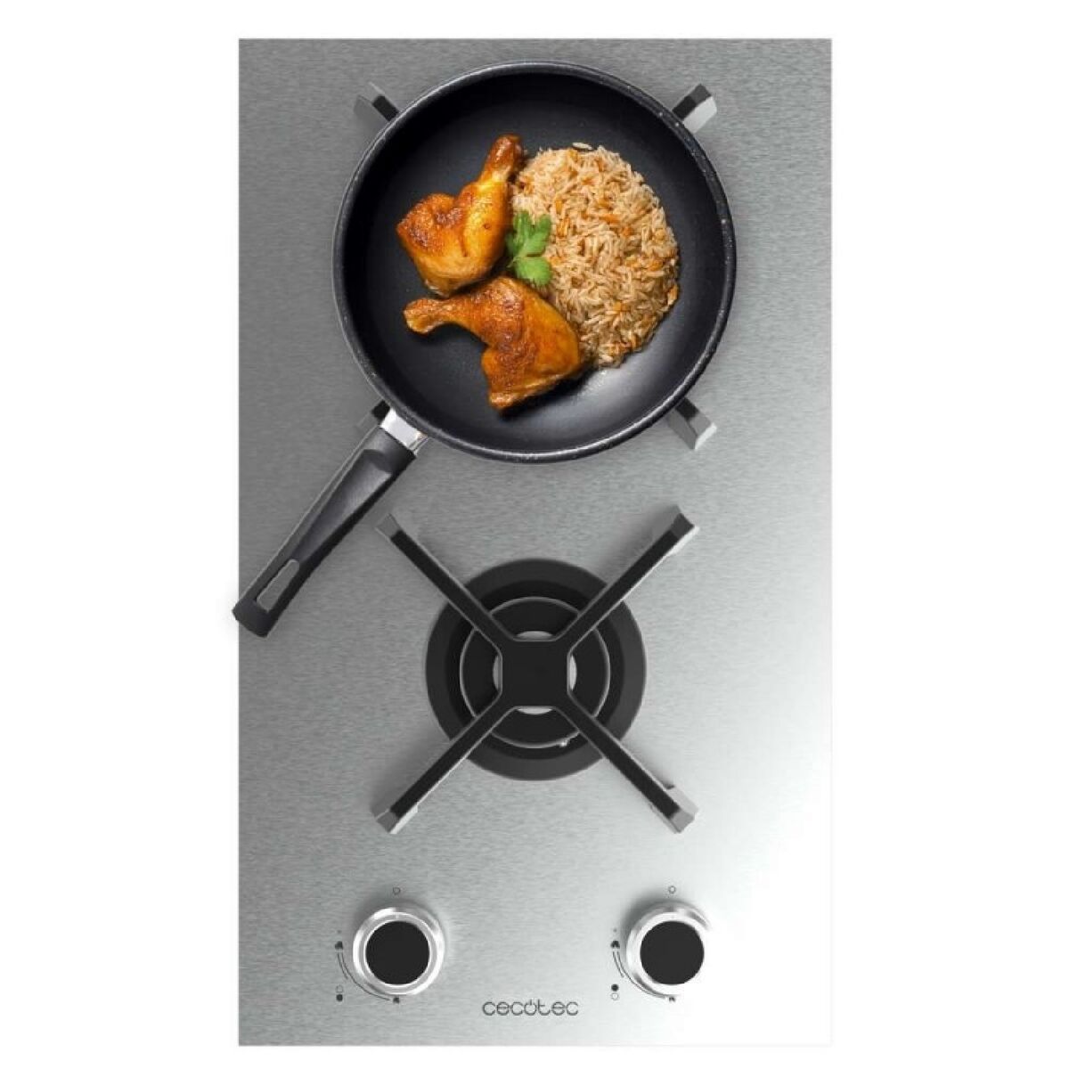 Cecotec Placa de gas Squad G 2400S 2 fuegos 5200W acero inox WOK encendido electrónico