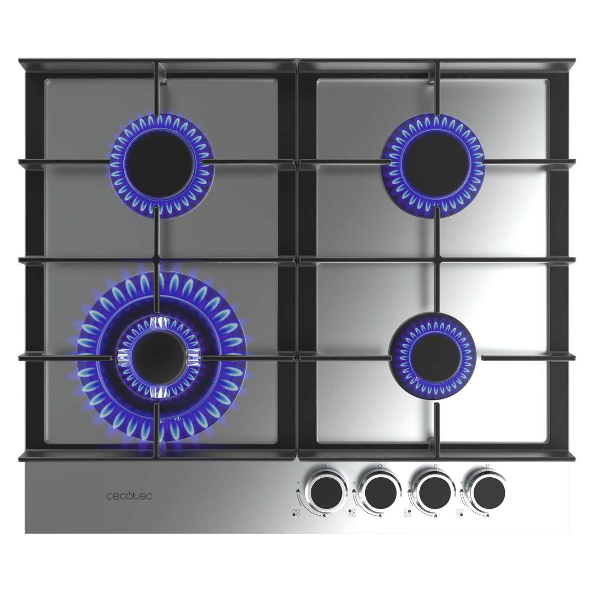 Cecotec Placa de gas 4 fuegos Bolero Squad G 4400F Inox 8000W acero inoxidable WOK