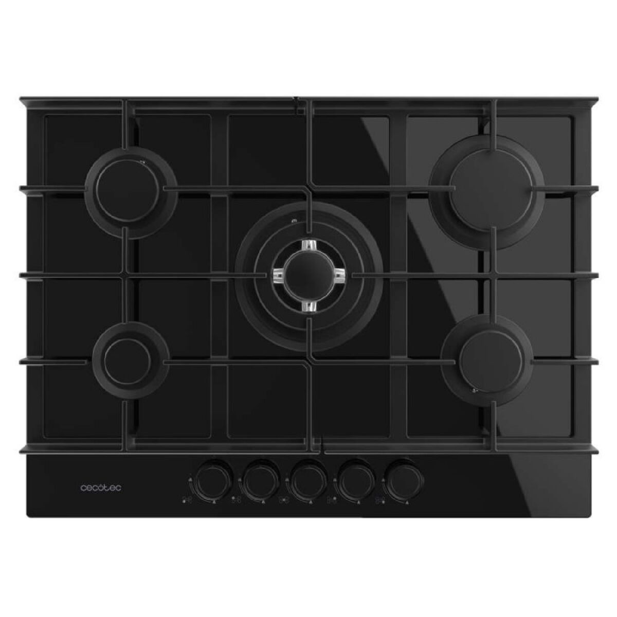 Cecotec Placa de gas 5 fuegos Bolero Squad G 5400F 10400W vidrio negro WOK hierro fundido