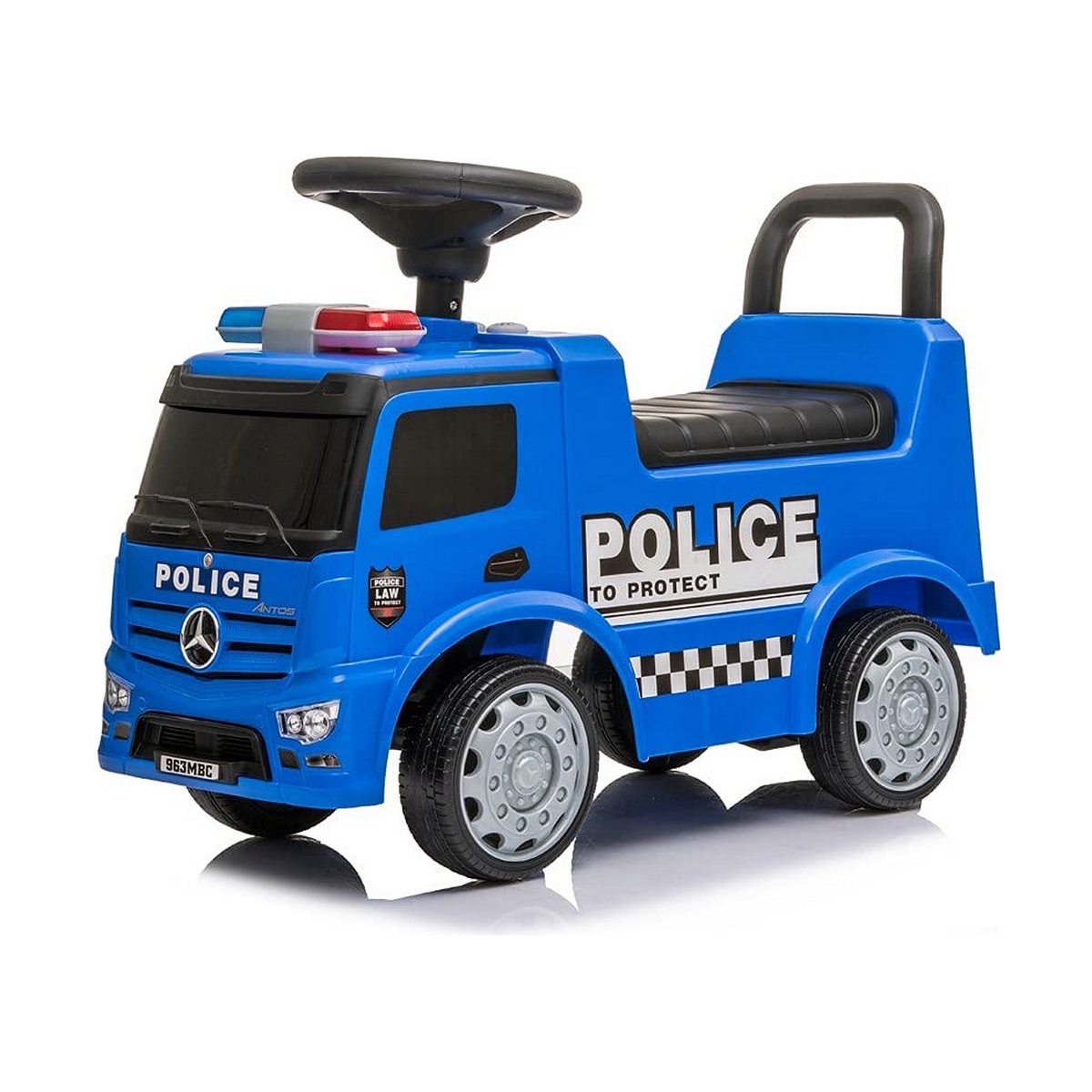 Tricycle Mercedes Actros 25 kg Bleu avec son Camion de police (63,5 x 29 x 27 cm)