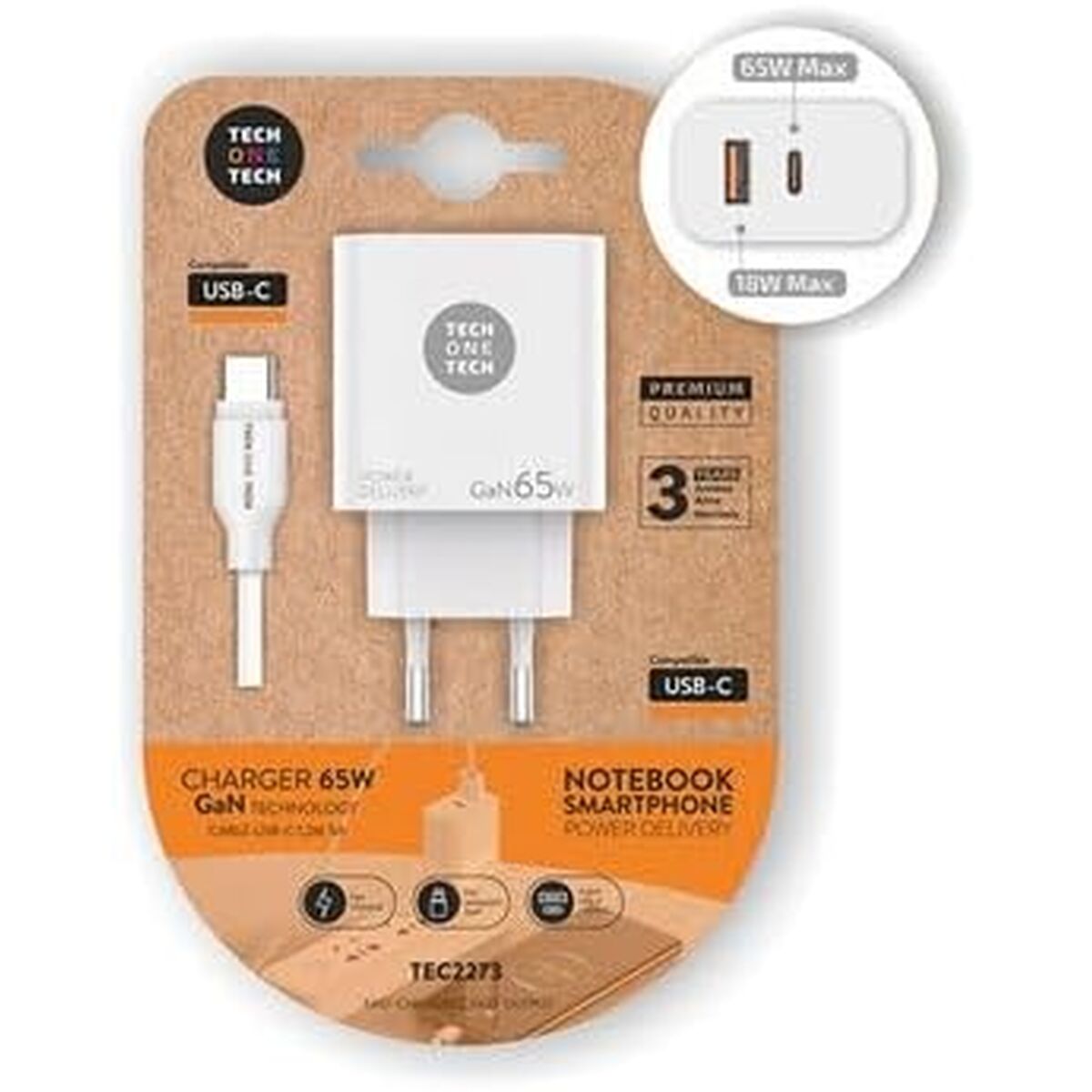 Wandlader + USB-Kabel-C Tech One Tech TEC2273