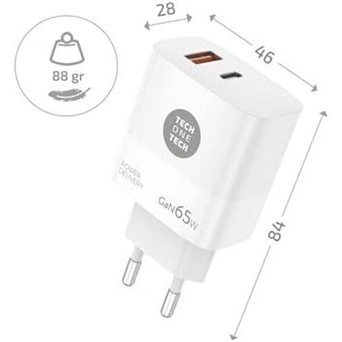 Wandlader + USB-Kabel-C Tech One Tech TEC2273