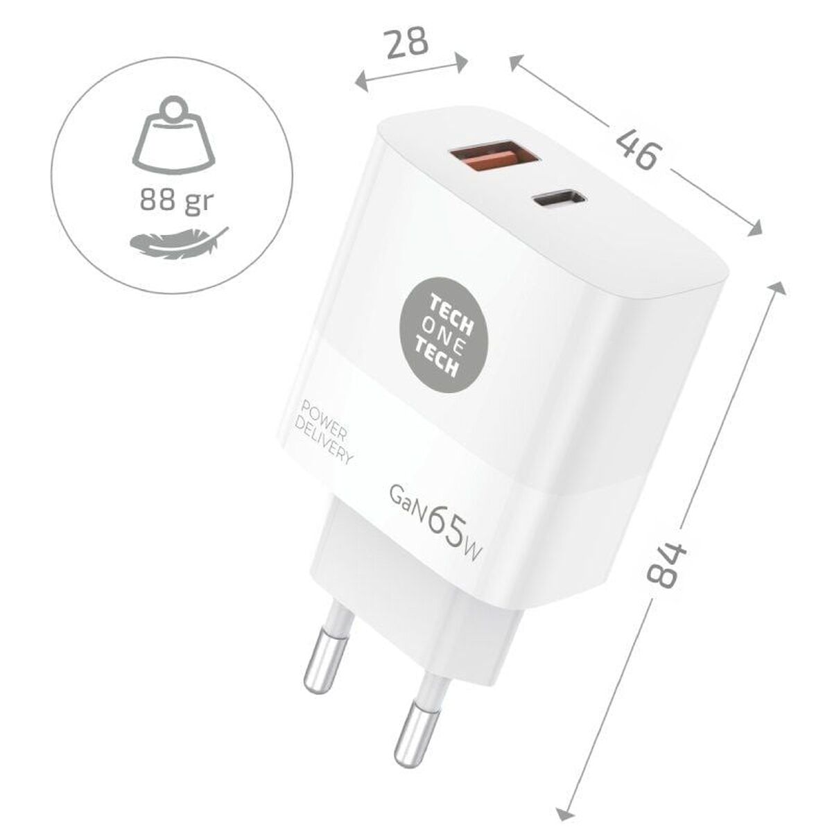 Wandlader + USB-Kabel-C Tech One Tech TEC2273