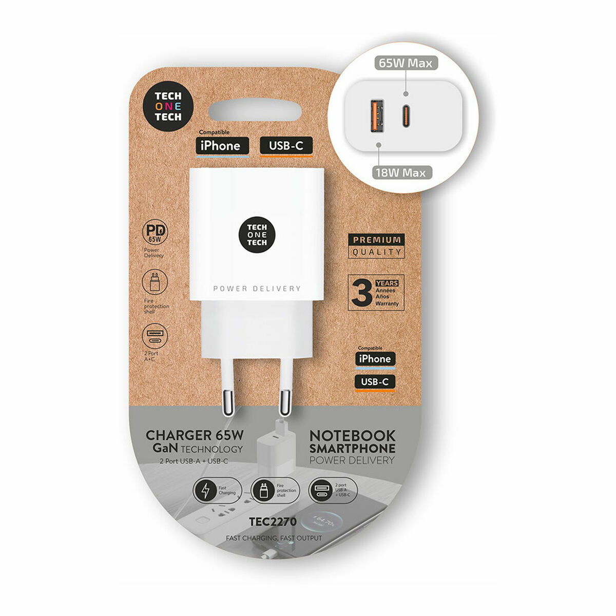 Wall Charger Tech One Tech TEC2270 Black