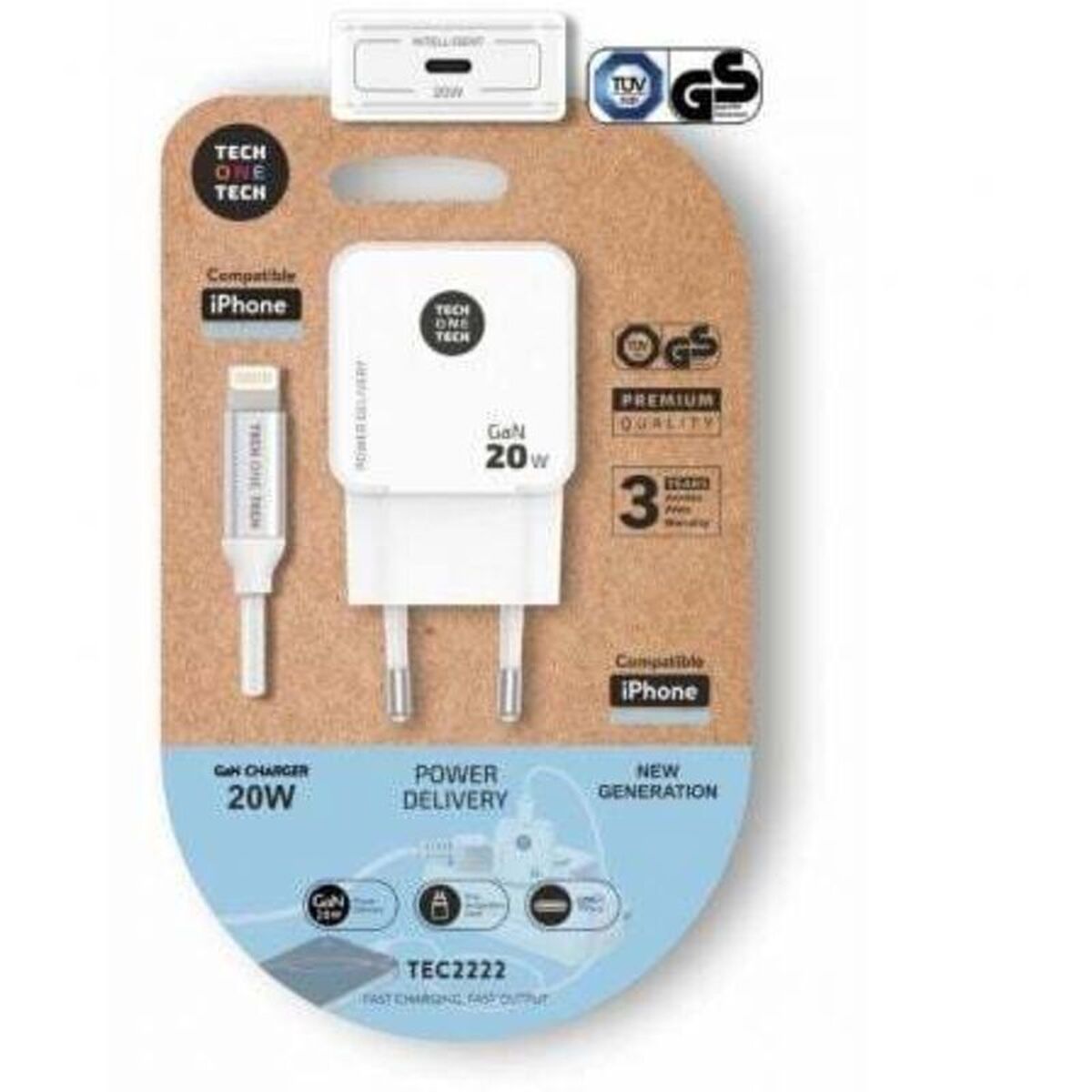 Bild von Wall Charger + MFI Certified Lightning Cable Tech One Tech White 20 W