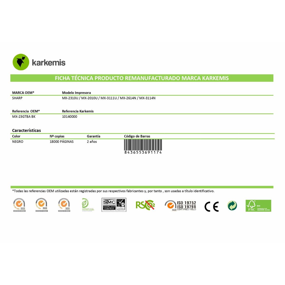 Image secondaire de Toner original Karkemis MX-23GTBA Noir