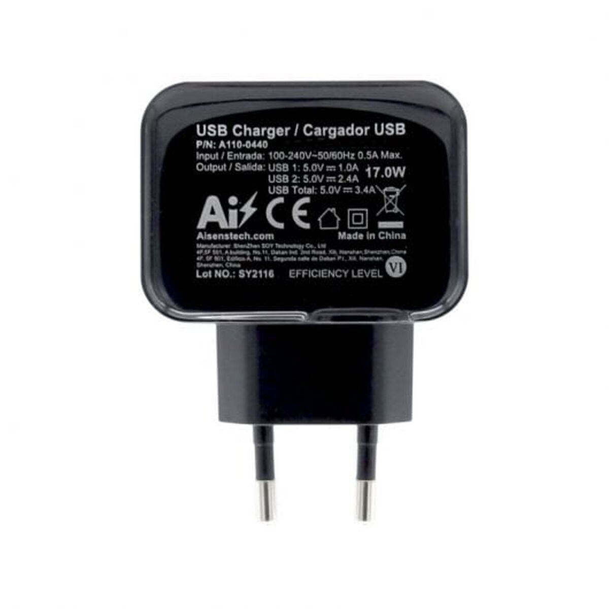 Wall Charger Aisens A110-0440 Black 17 W