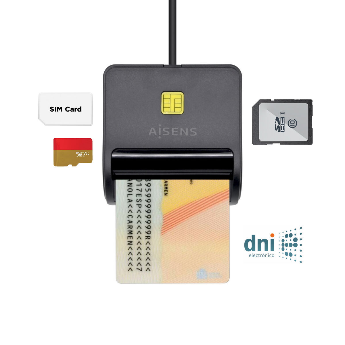 Bild von Electronic ID Reader Aisens ASCR-SN02SD-BK Black
