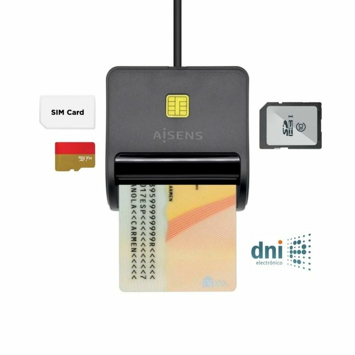 Kép DNI/SIP Card Reader Aisens ASCR-SN02SD-BK Black
