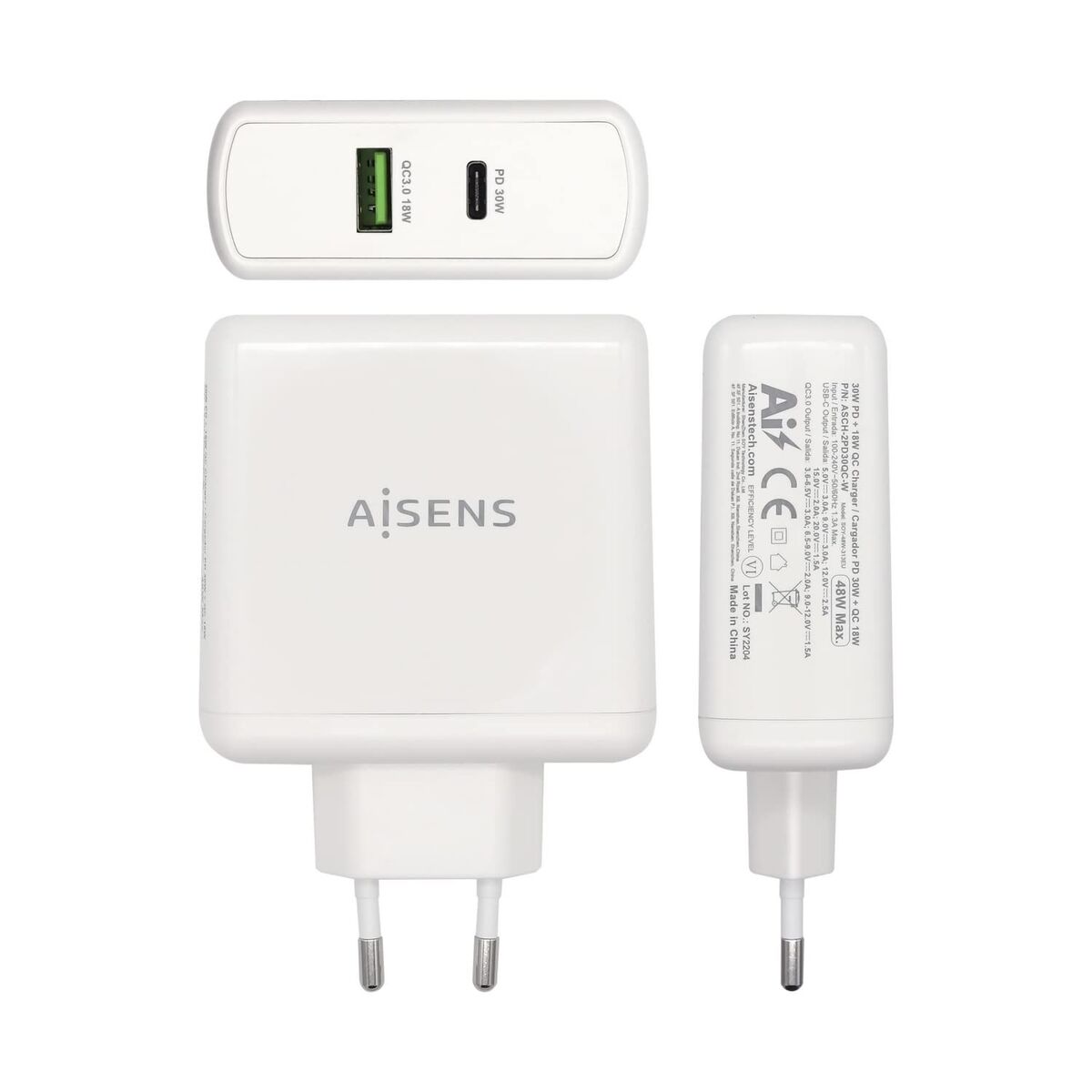 Bild von USB Wall Charger Aisens ASCH-2PD30QC-W 48 W White