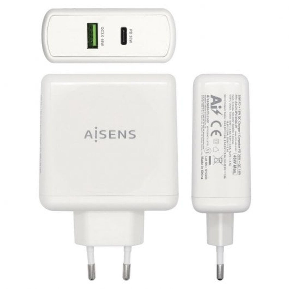 USB Wall Charger Aisens ASCH-2PD30QC-W 48 W White