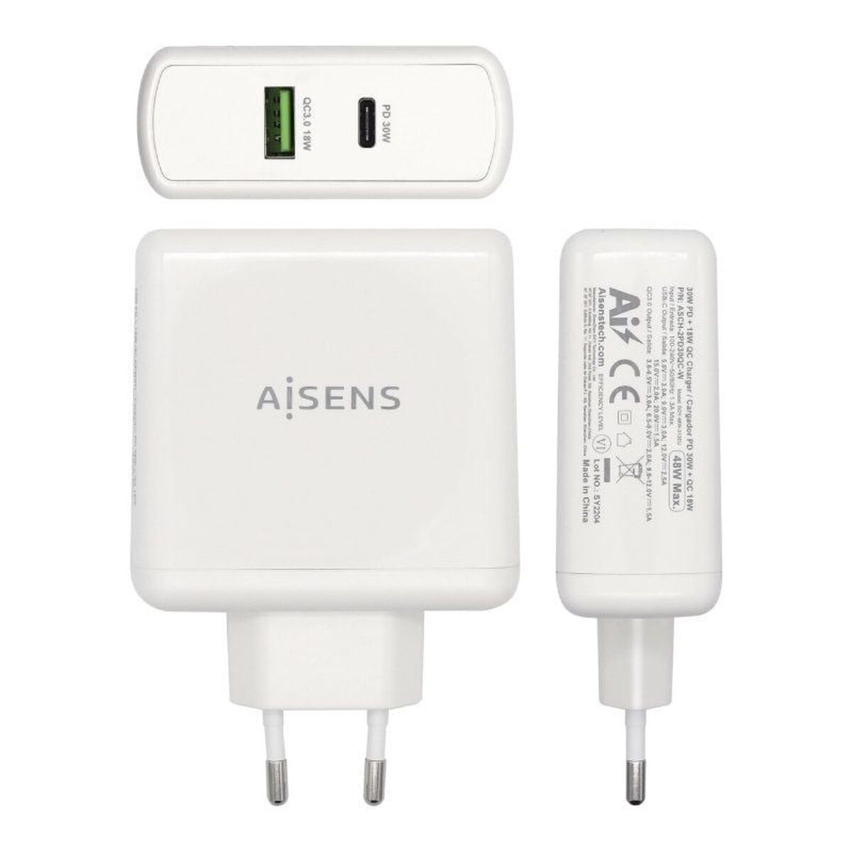 USB Wall Charger Aisens ASCH-2PD30QC-W 48 W White