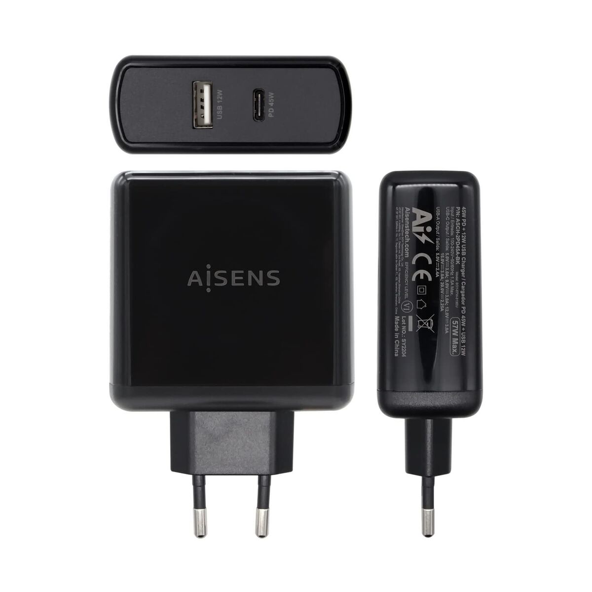 Bild von USB Wall Charger Aisens ASCH-2PD45A-BK 57 W Black