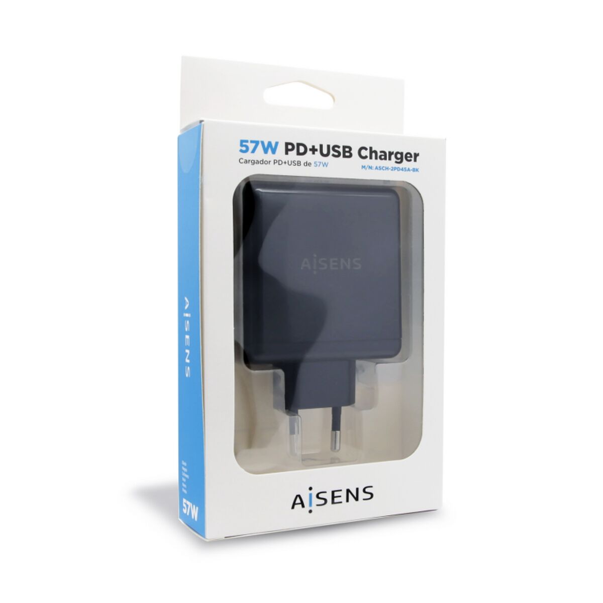 USB Wall Charger Aisens ASCH-2PD45A-BK 57 W Black