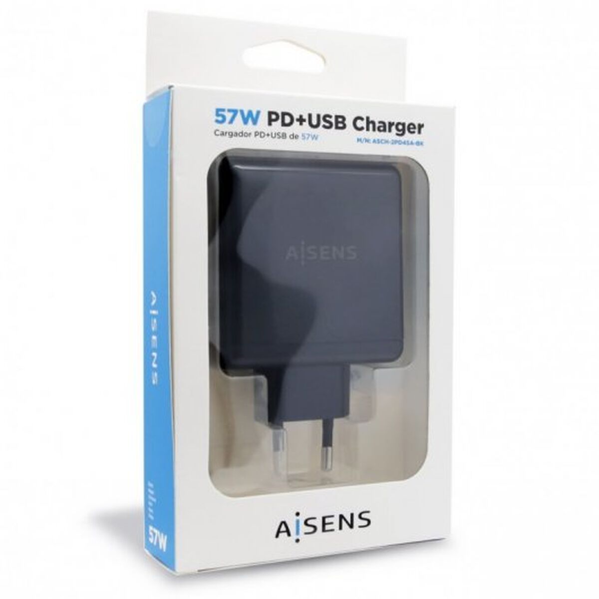 USB Wall Charger Aisens ASCH-2PD45A-BK 57 W Black