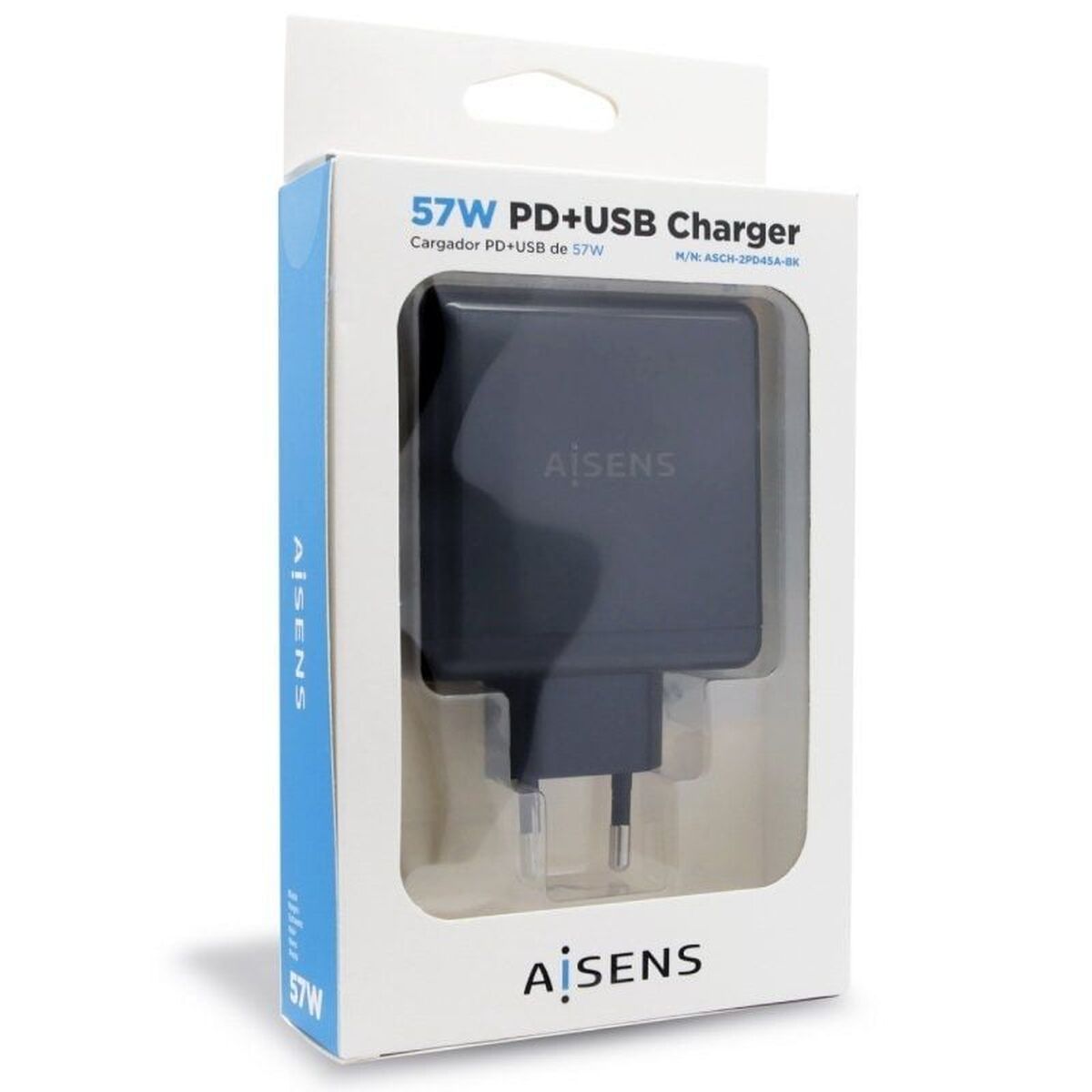 USB Wall Charger Aisens ASCH-2PD45A-BK 57 W Black