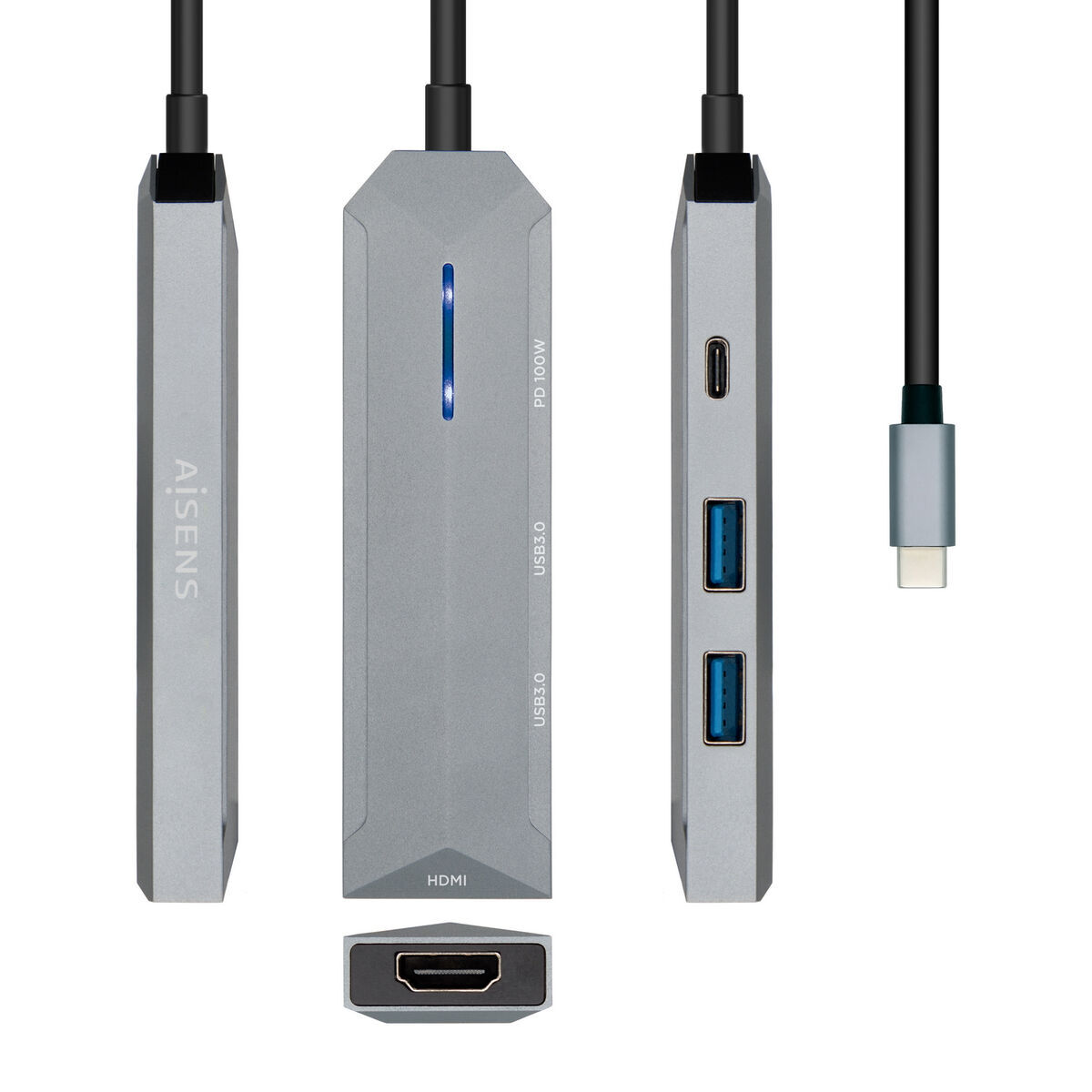 Bild von USB-C Hub Aisens ASUC-4P002-GR Grey 100 W