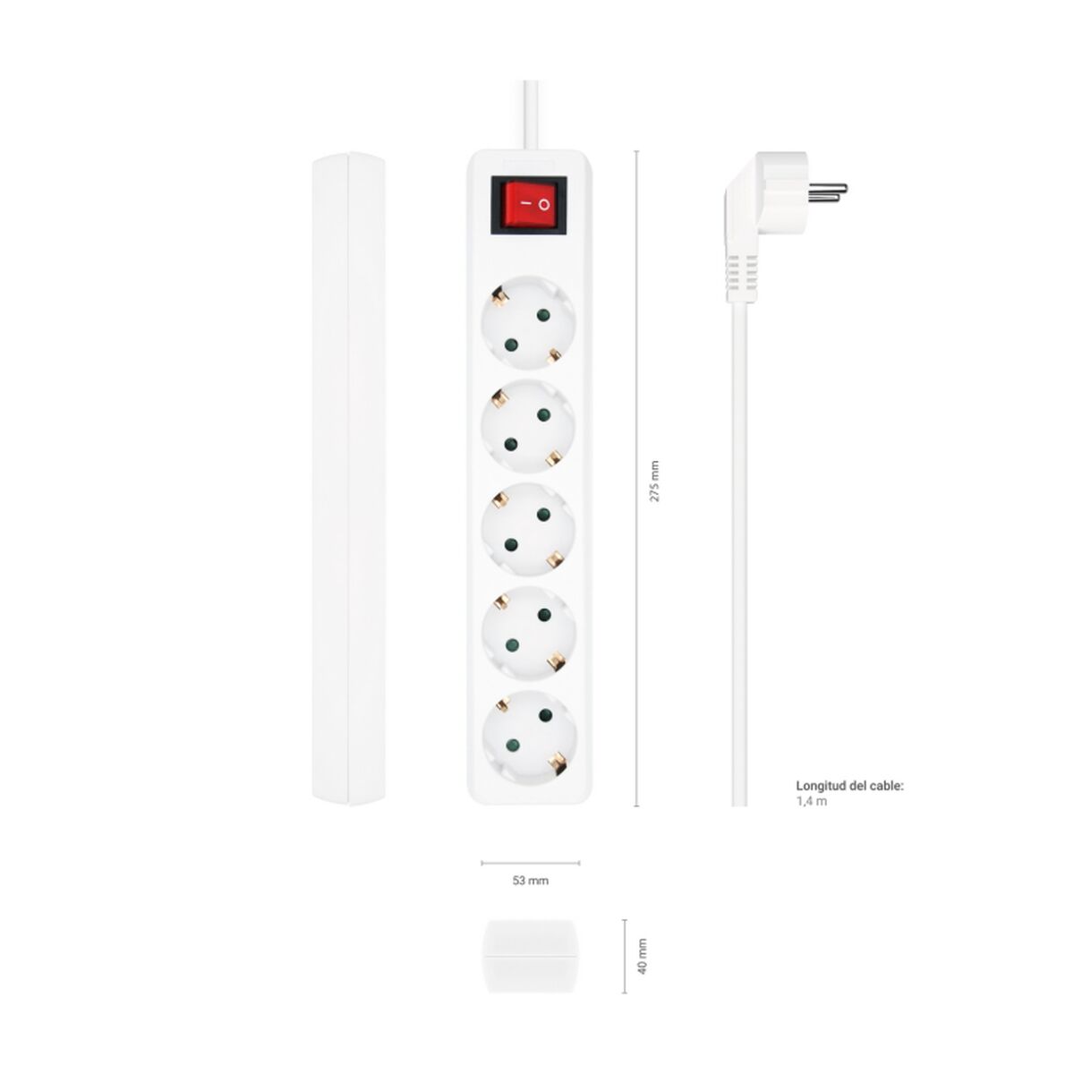 Power Socket - 5 sockets with Switch Aisens A154-0651 White 3500 W (1,4 m)