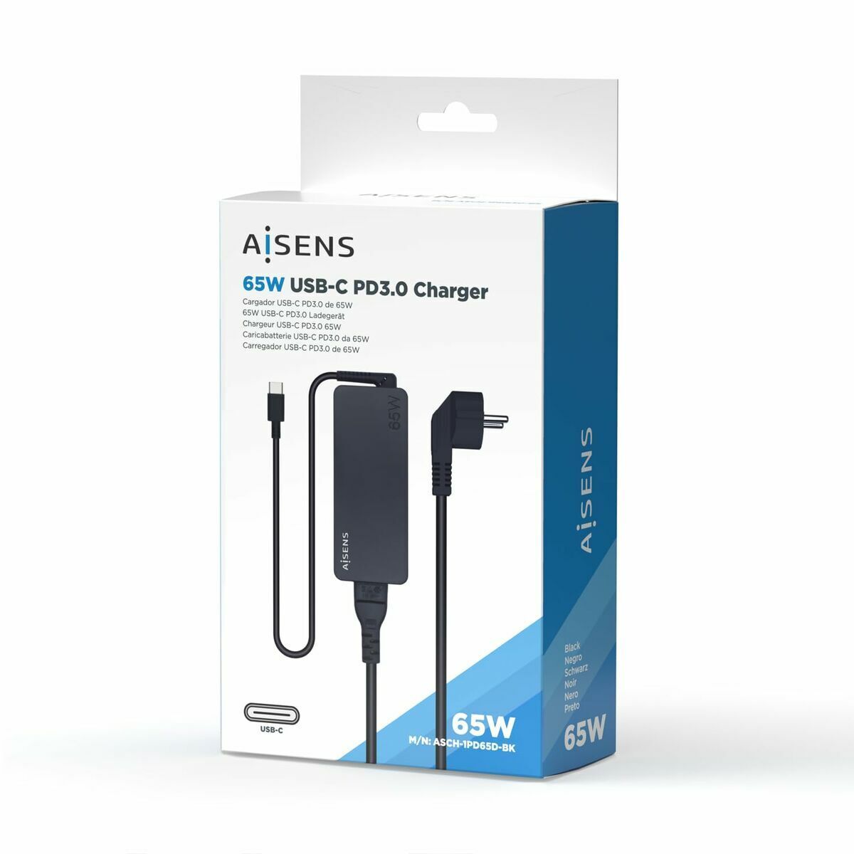 Wall Charger Aisens ASCH-1PD65D-BK Black 65 W