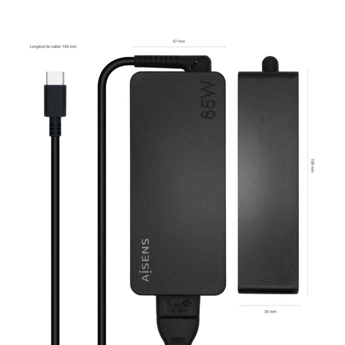 Wall Charger Aisens ASCH-1PD65D-BK Black 65 W