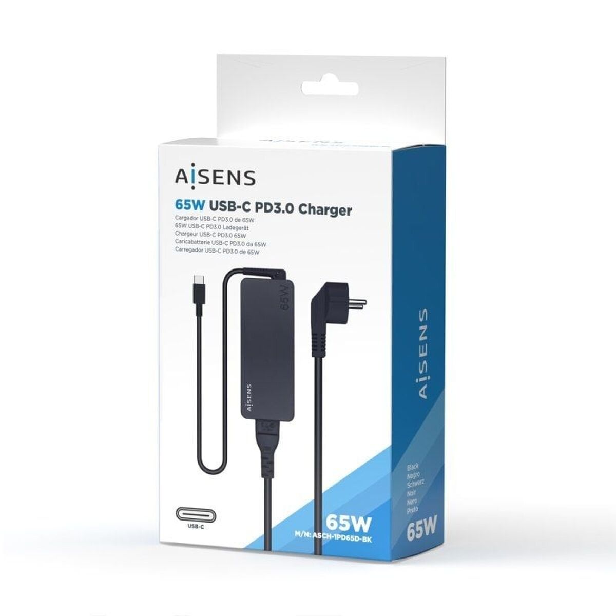 Wall Charger Aisens ASCH-1PD65D-BK Black 65 W
