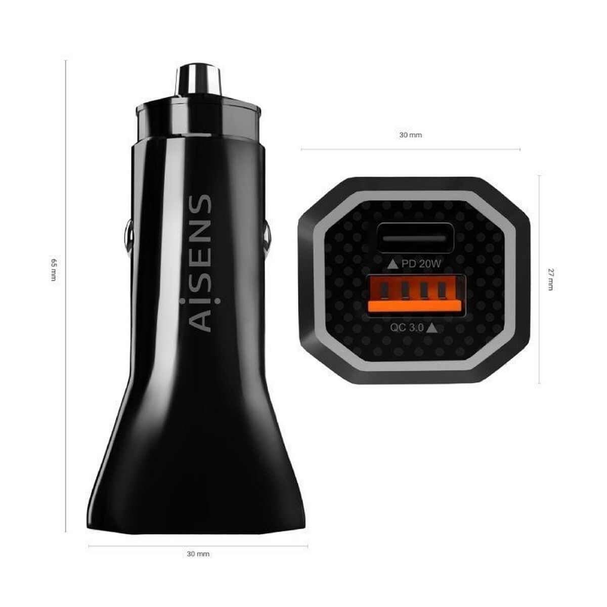 Car Charger Aisens ASCH-CAR2PQC-BK