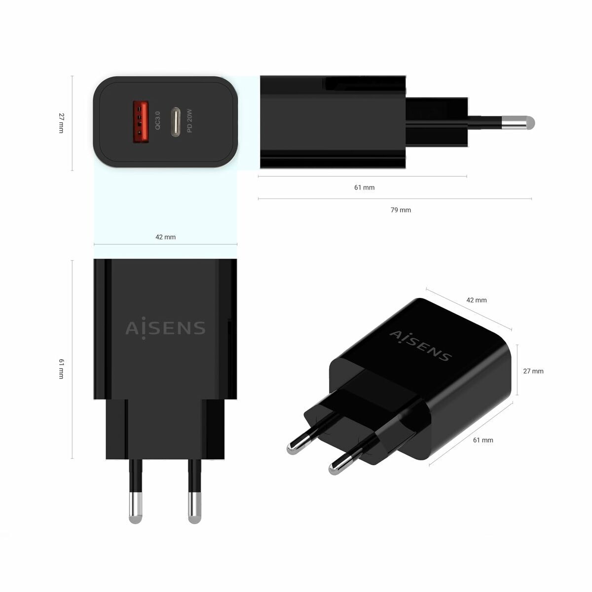 Bild von Wall Charger Aisens A110-0682 Black 20 W