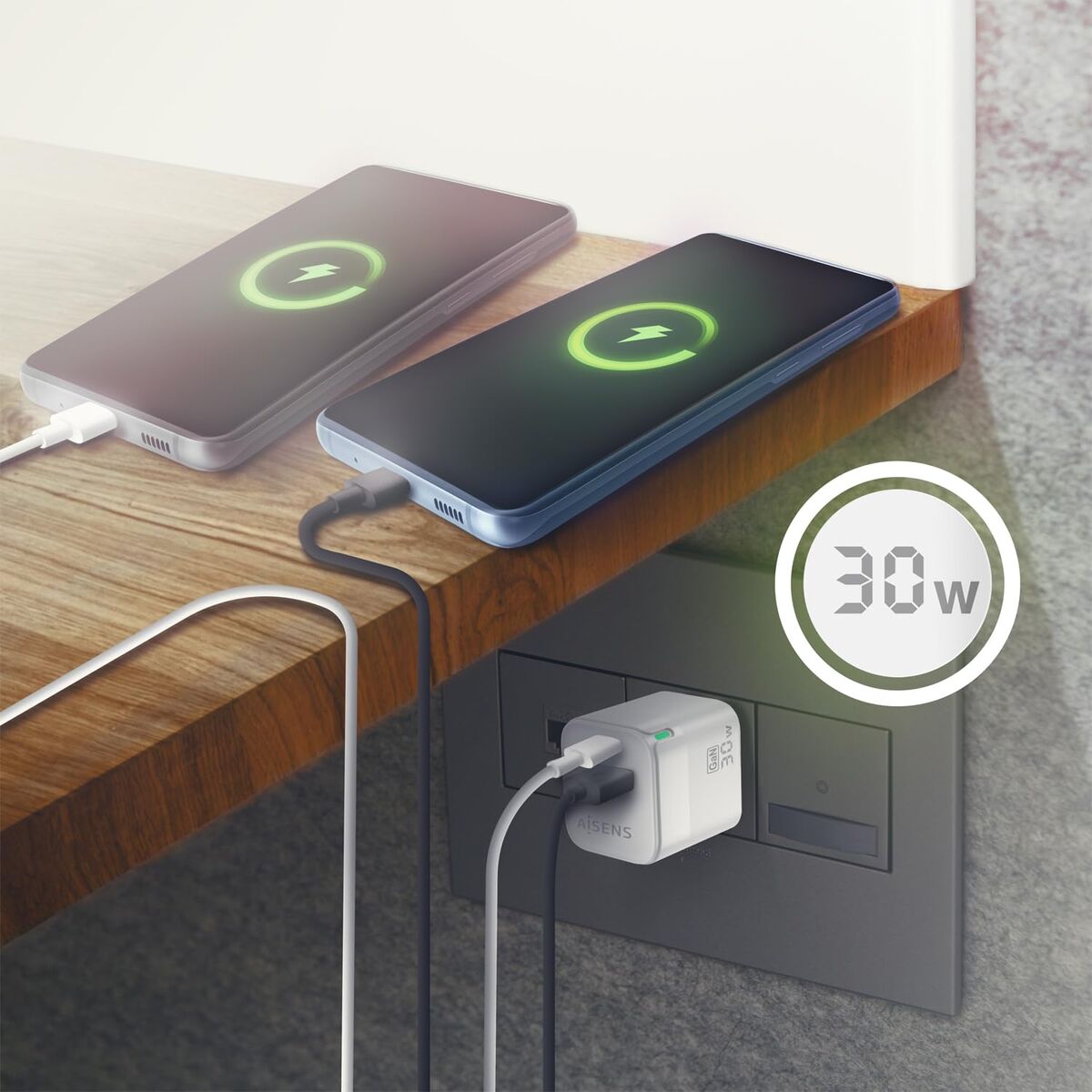Wall Charger Aisens ASCH-30W2P004-W White 30 W