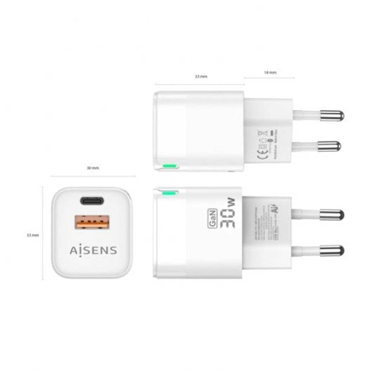 Wall Charger Aisens ASCH-30W2P004-W White 30 W