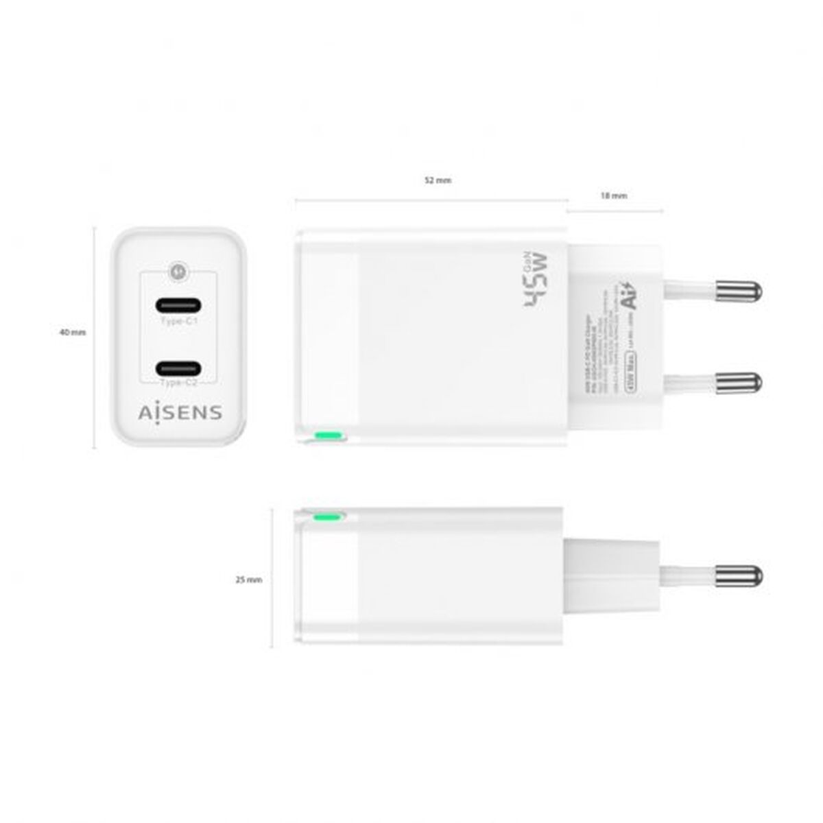 Bild von Wall Charger Aisens ASCH-45W2P005-W White 45 W