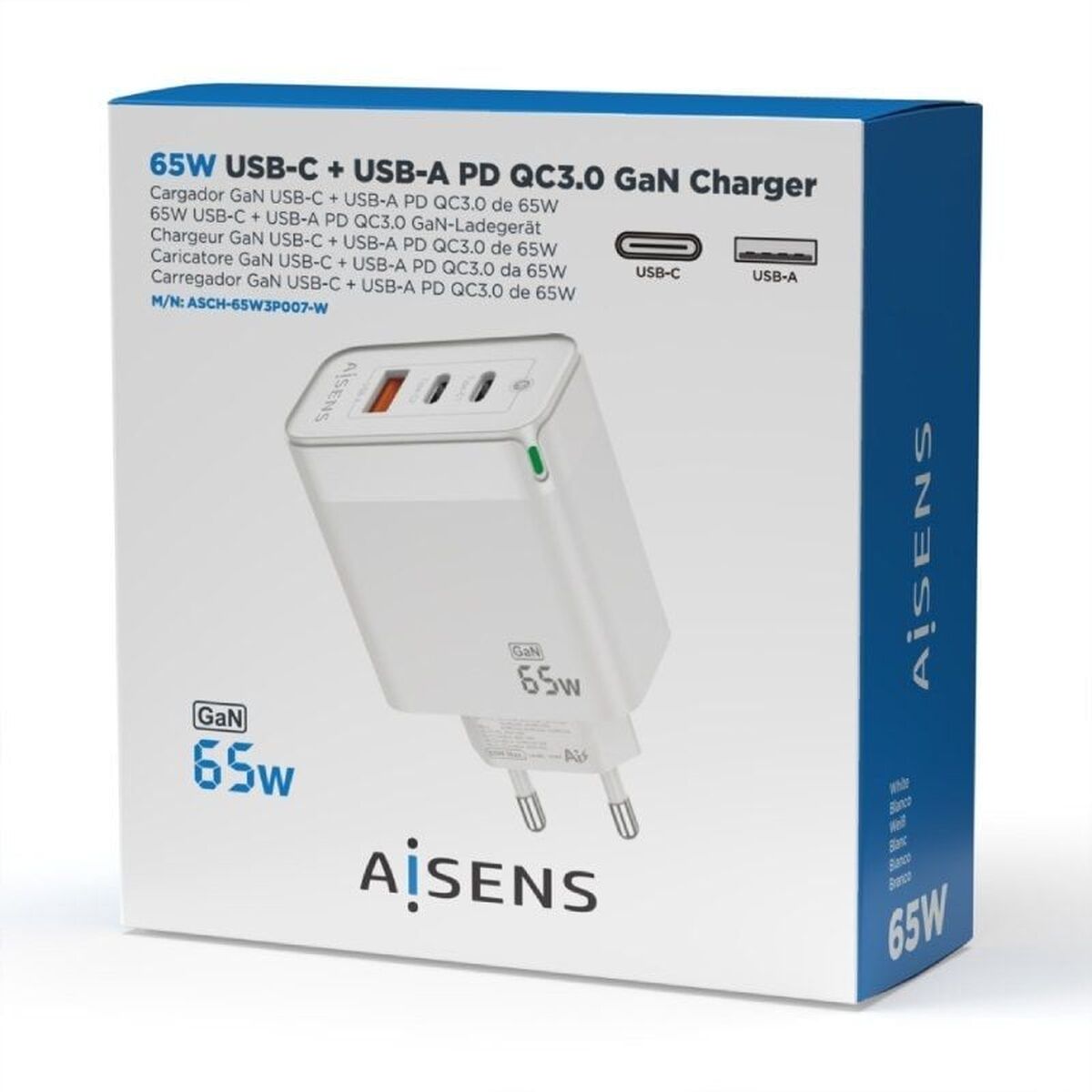 Wall Charger Aisens ASCH-65W3P007-W White 65 W