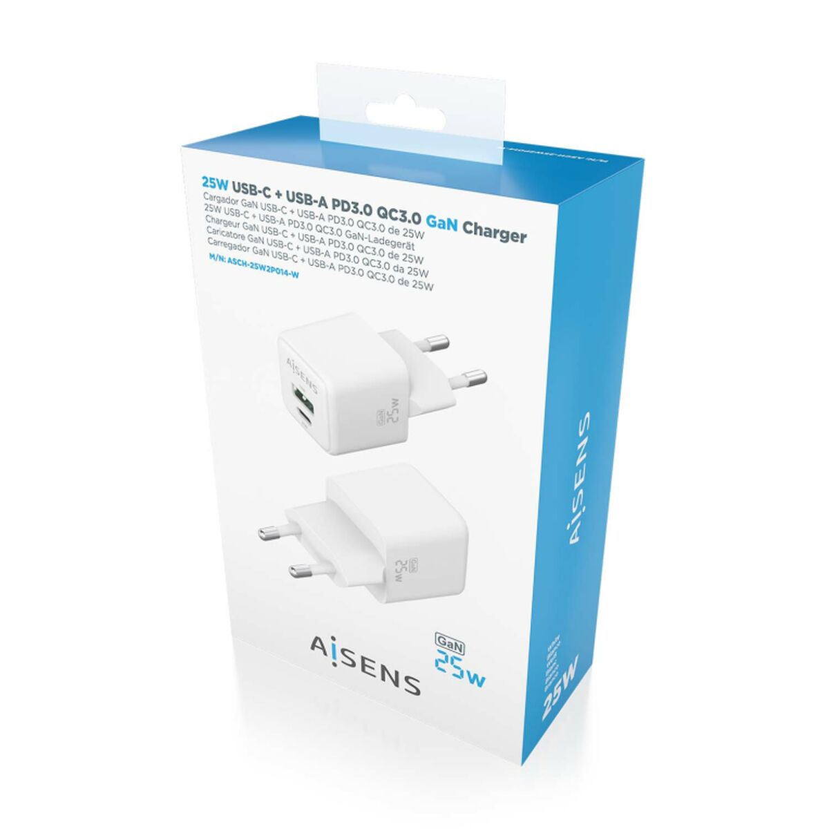 Wall Charger Aisens ASCH-25W2P014-W White Multicolour 25 W