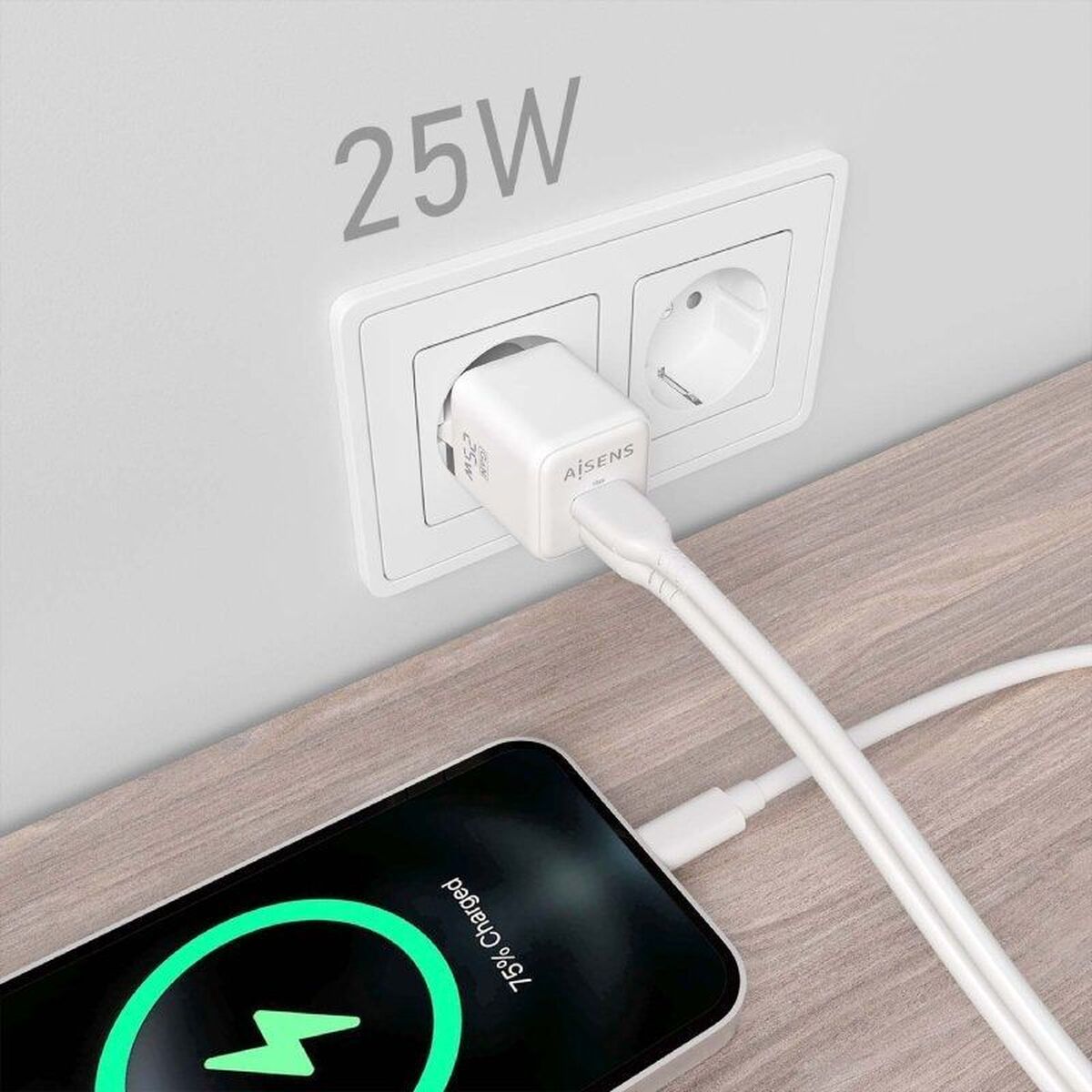 Wall Charger Aisens ASCH-25W2P014-W White Multicolour 25 W