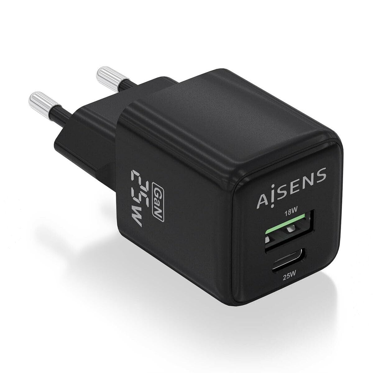 Wall Charger Aisens ASCH-25W2P015-BK Black Multicolour 25 W