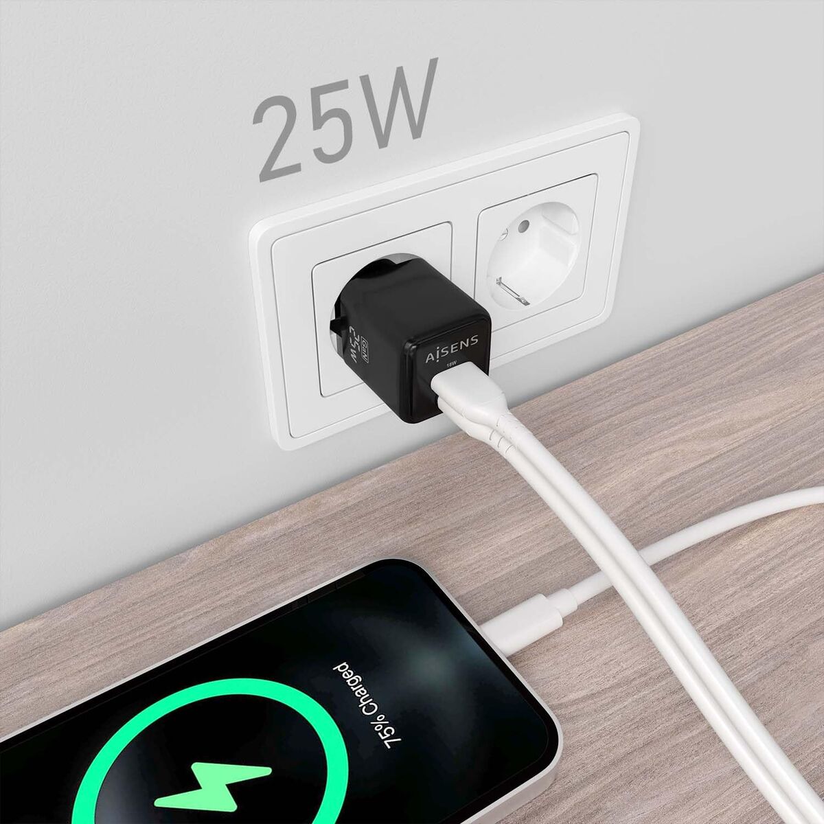 Wall Charger Aisens ASCH-25W2P015-BK Black Multicolour 25 W