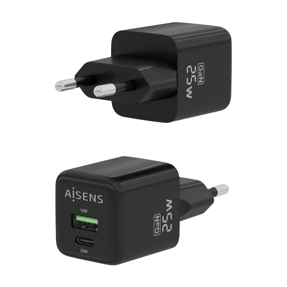 Wall Charger Aisens ASCH-25W2P015-BK Black Multicolour 25 W